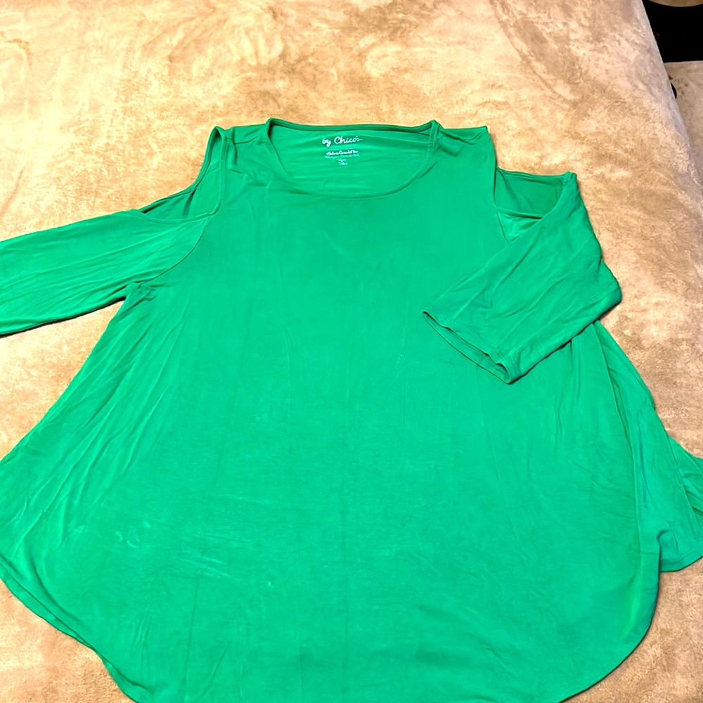 Chico’s peek-a-boo sleeve blouse green sz XL (3)